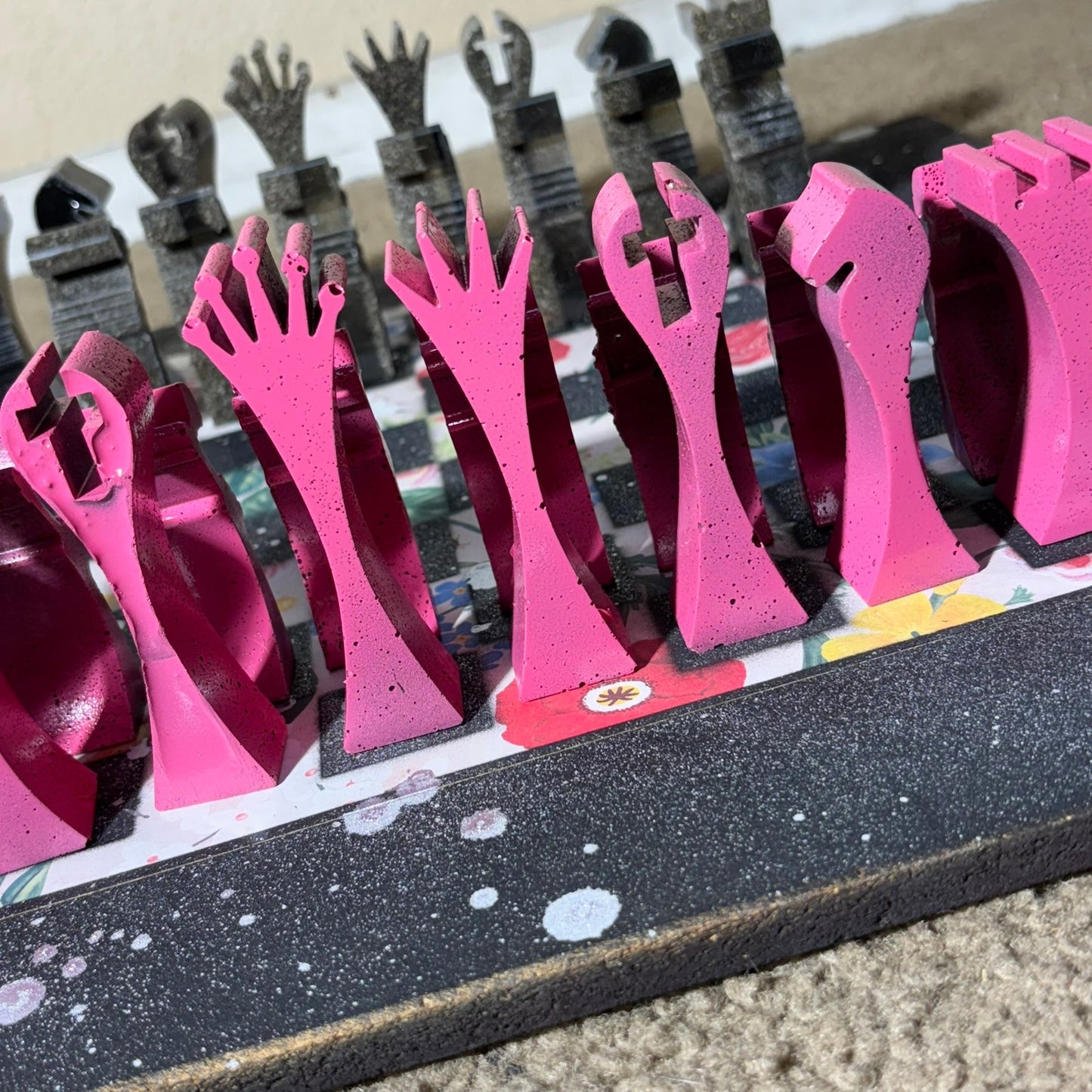 Pink Flowered Pattern - Large Deluxe Chess Set