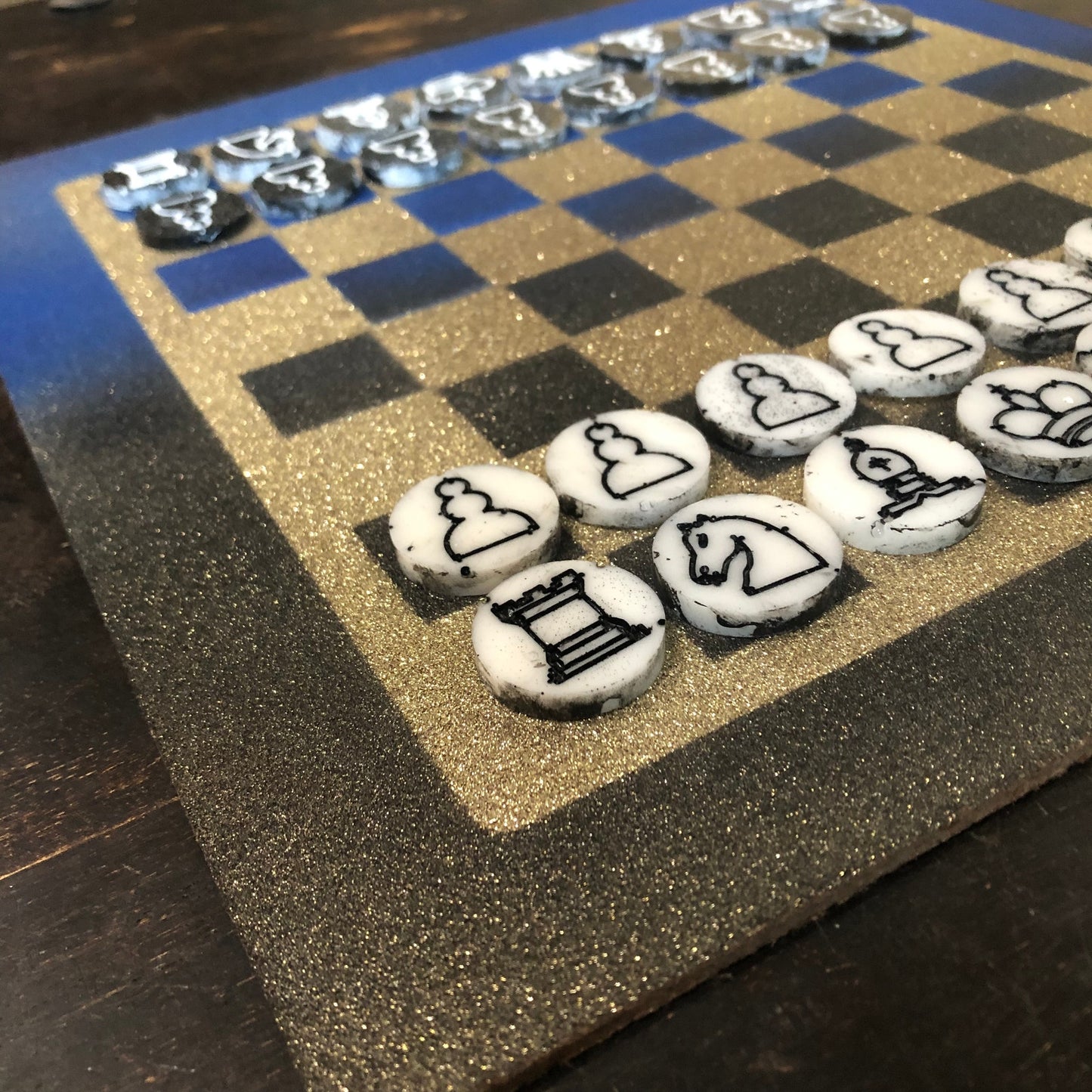 Sparkle Golden Blue - Painted Chess Set