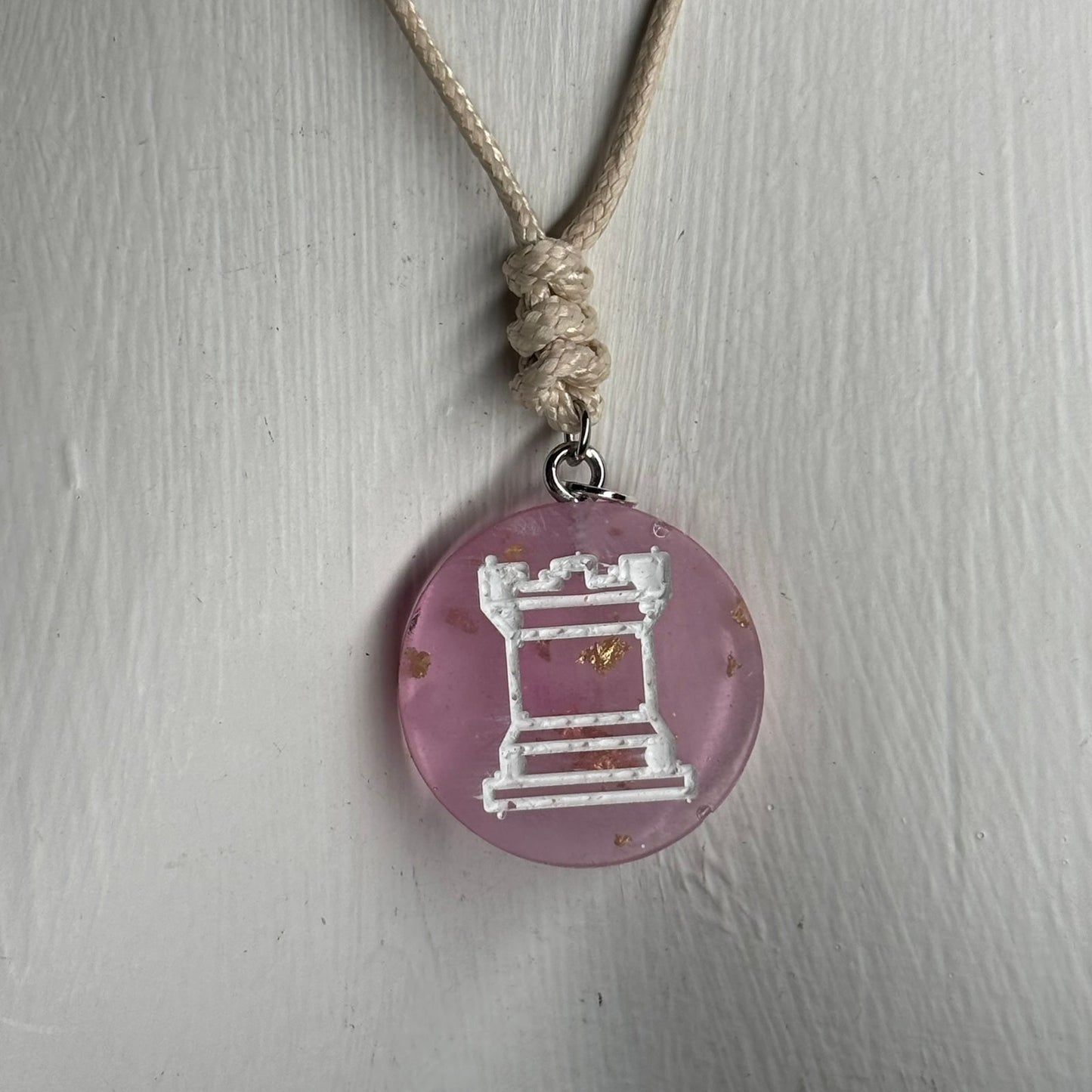 Cherry Blossom Pink Rook - Handmade Resin Chess Necklace