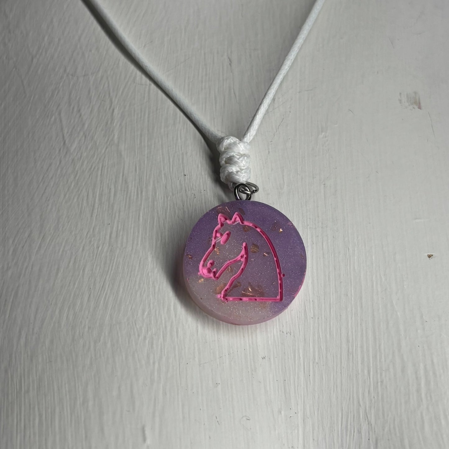 Space Pink Knight - Handmade Resin Chess Necklace