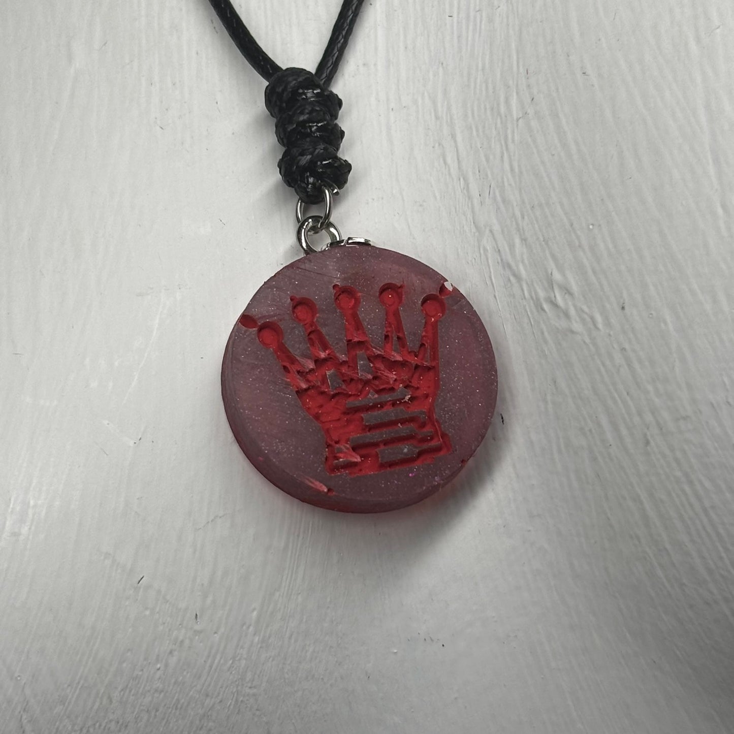 Red Print Queen - Handmade Resin Chess Necklace