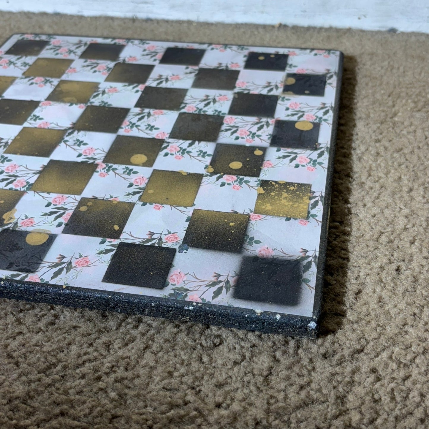 Golden Pink Flowers - Scrapbook Chess Board