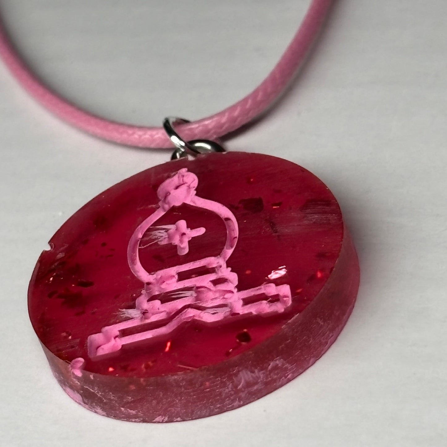 Red Pink Bishop - Handmade Resin Chess Necklace