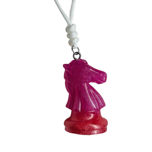 Pink Mixed Knight - Handmade Resin Chess Necklace