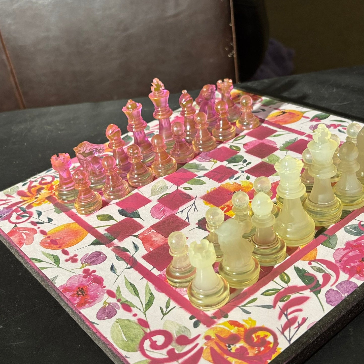 Supreme Pink Flowers - Scrapbook Chess Set
