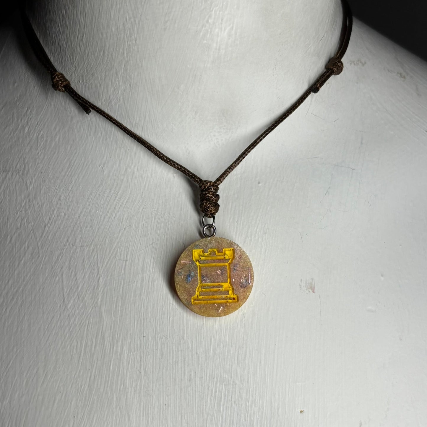 Yellow Crystal Rook - Handmade Resin Chess Necklace