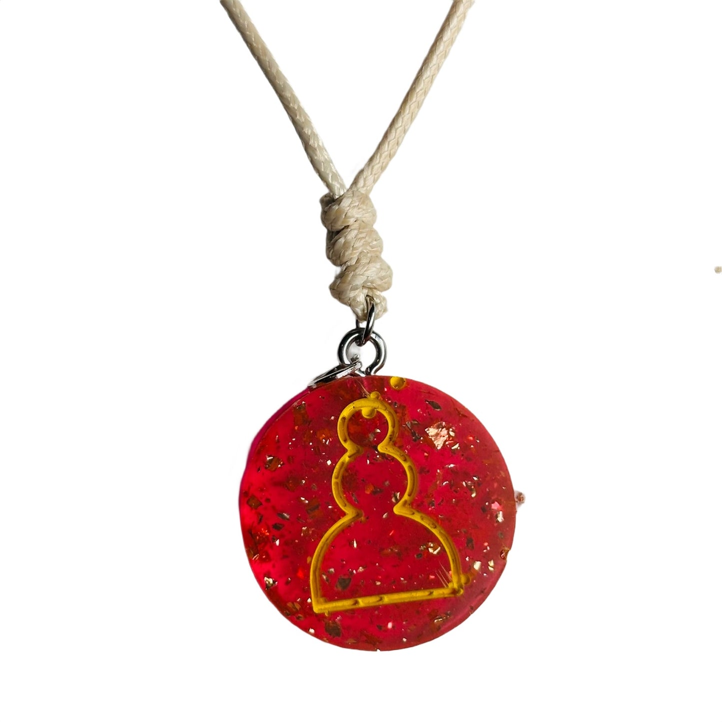 Cream Red Pawn - Handmade Resin Chess Necklace