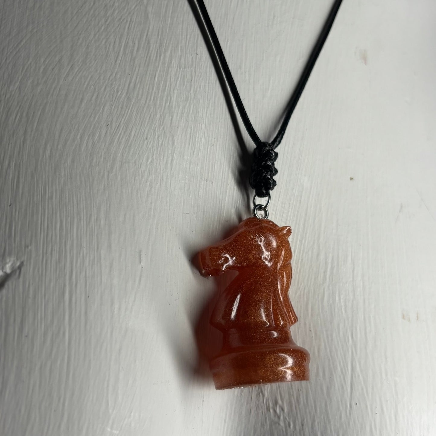 Amber Orange Knight - Handmade Resin Chess Necklace