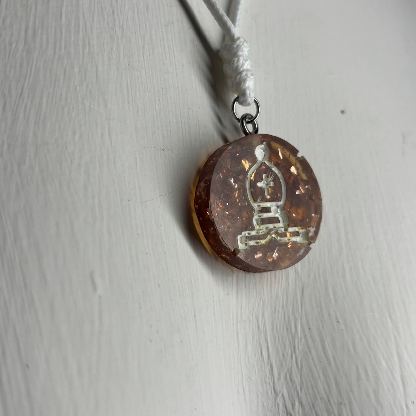 Amber Colored Bishop - Handmade Resin Chess Necklace