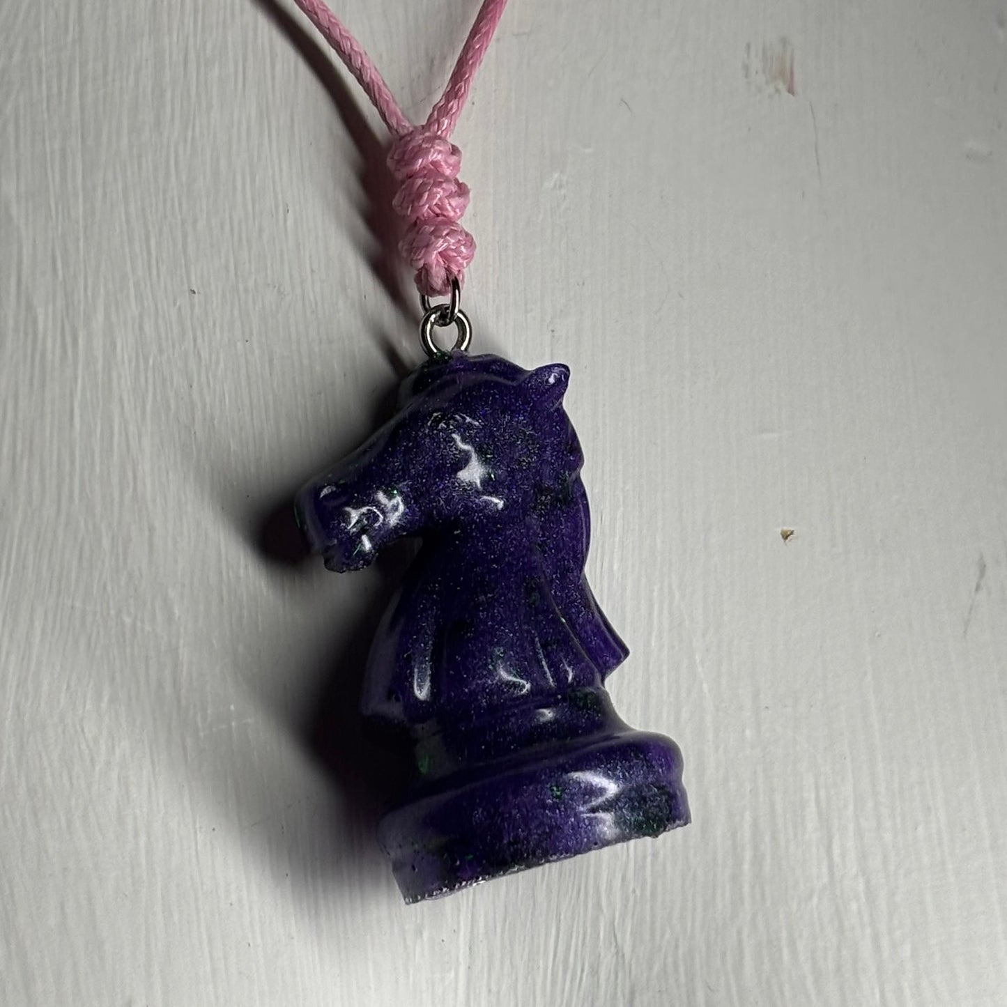Dark Purple Knight - Handmade Resin Chess Necklace