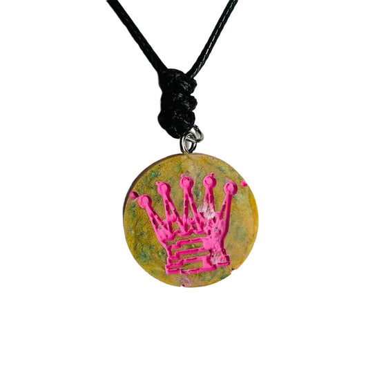Pink Print Queen - Handmade Resin Chess Necklace