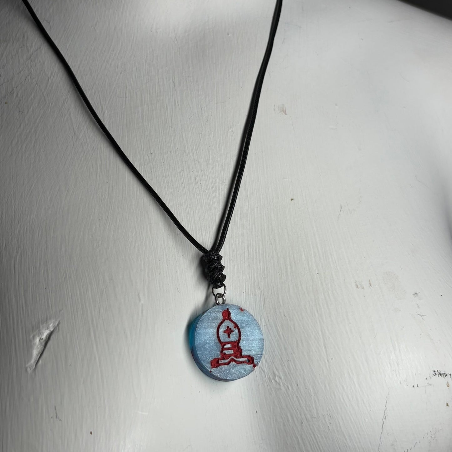 Blue Bishop - Handmade Resin Chess Necklace