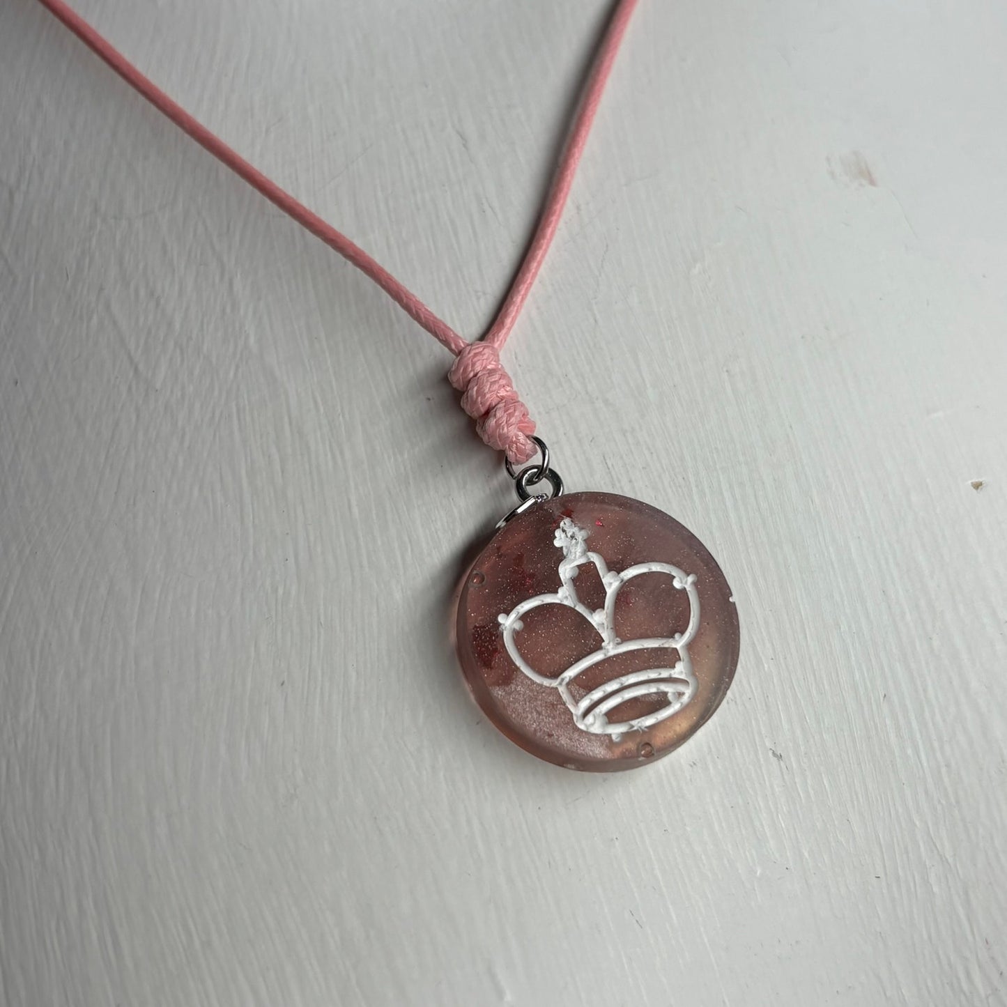 Pink Coffee King - Handmade Resin Chess Necklace