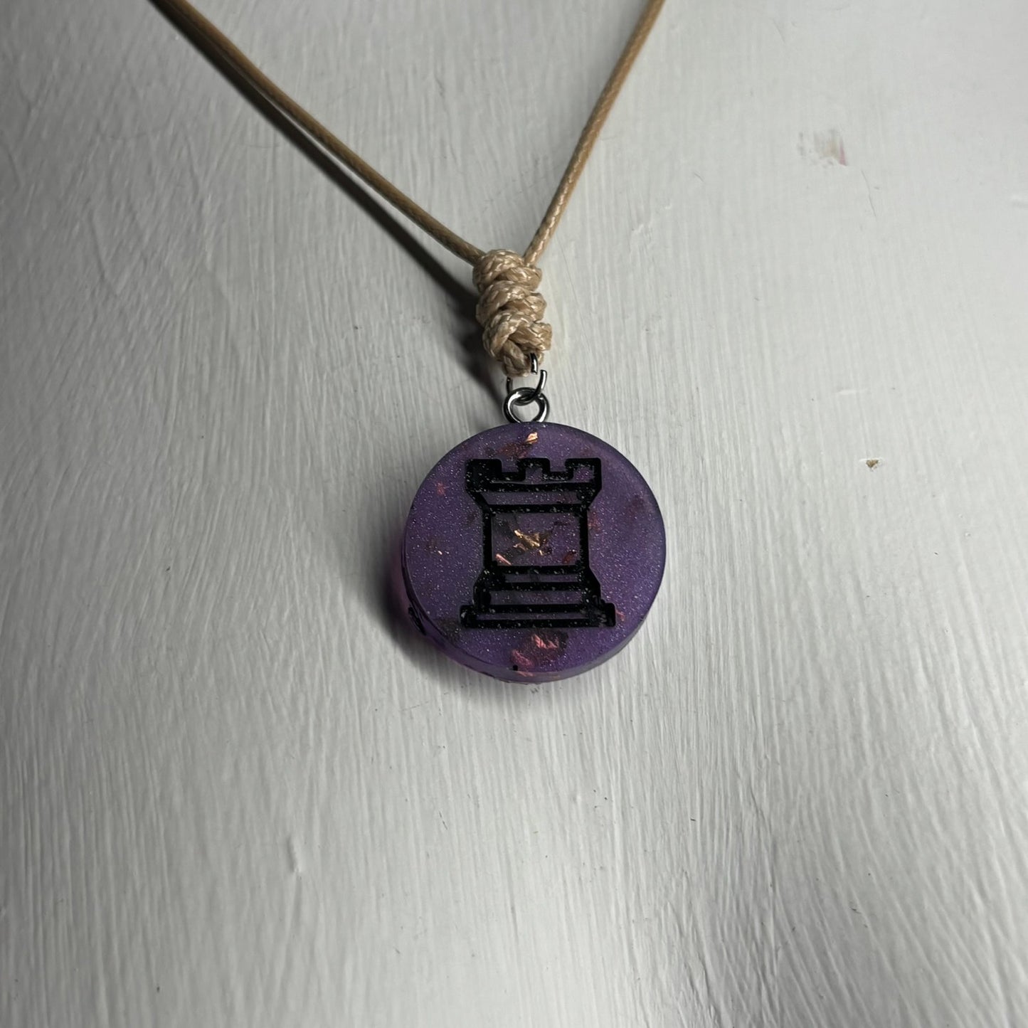 Classic Dark Purple Rook - Handmade Resin Chess Necklace