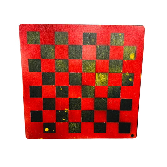 Red & Black Mustard Yellow - Painted Thin Wooden Chess Board