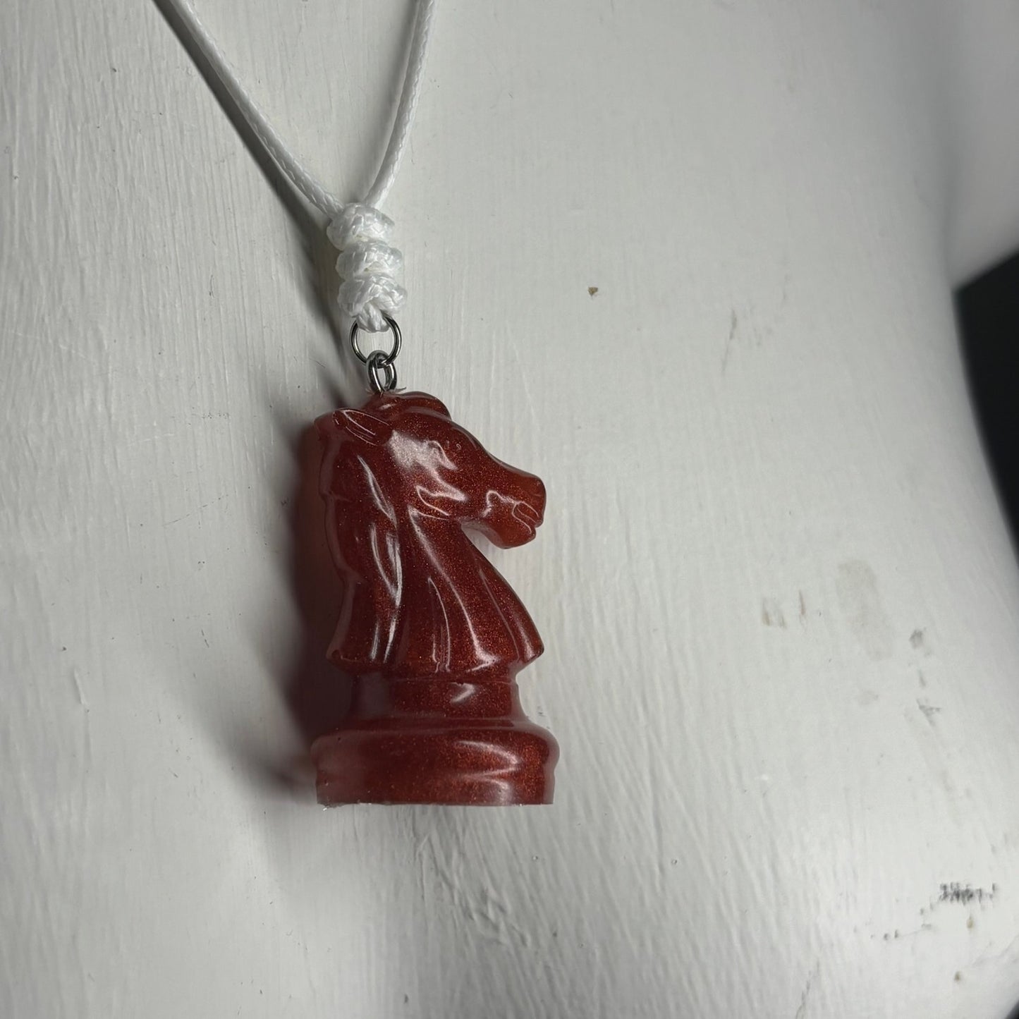 Opal Fire Red Knight - Handmade Resin Chess Necklace