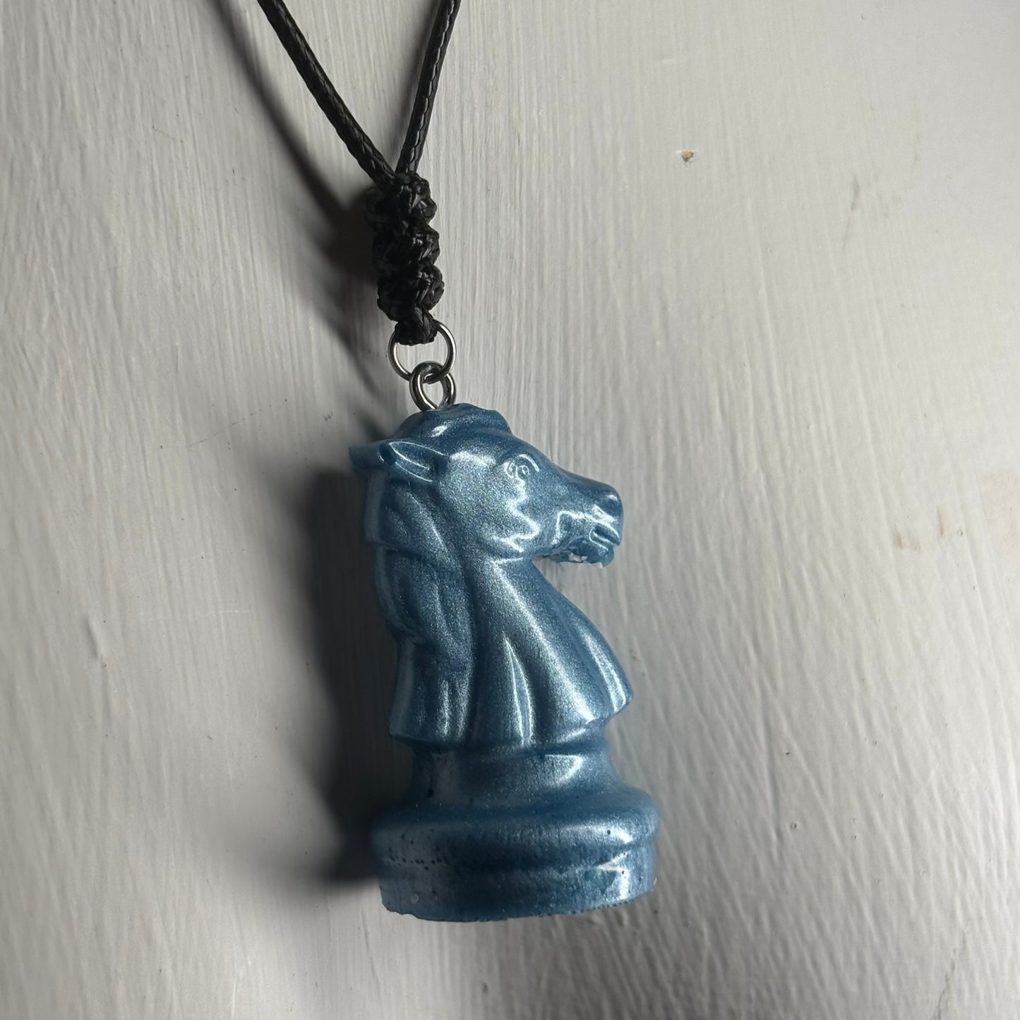 Smooth Blue Knight - Handmade Resin Chess Necklace