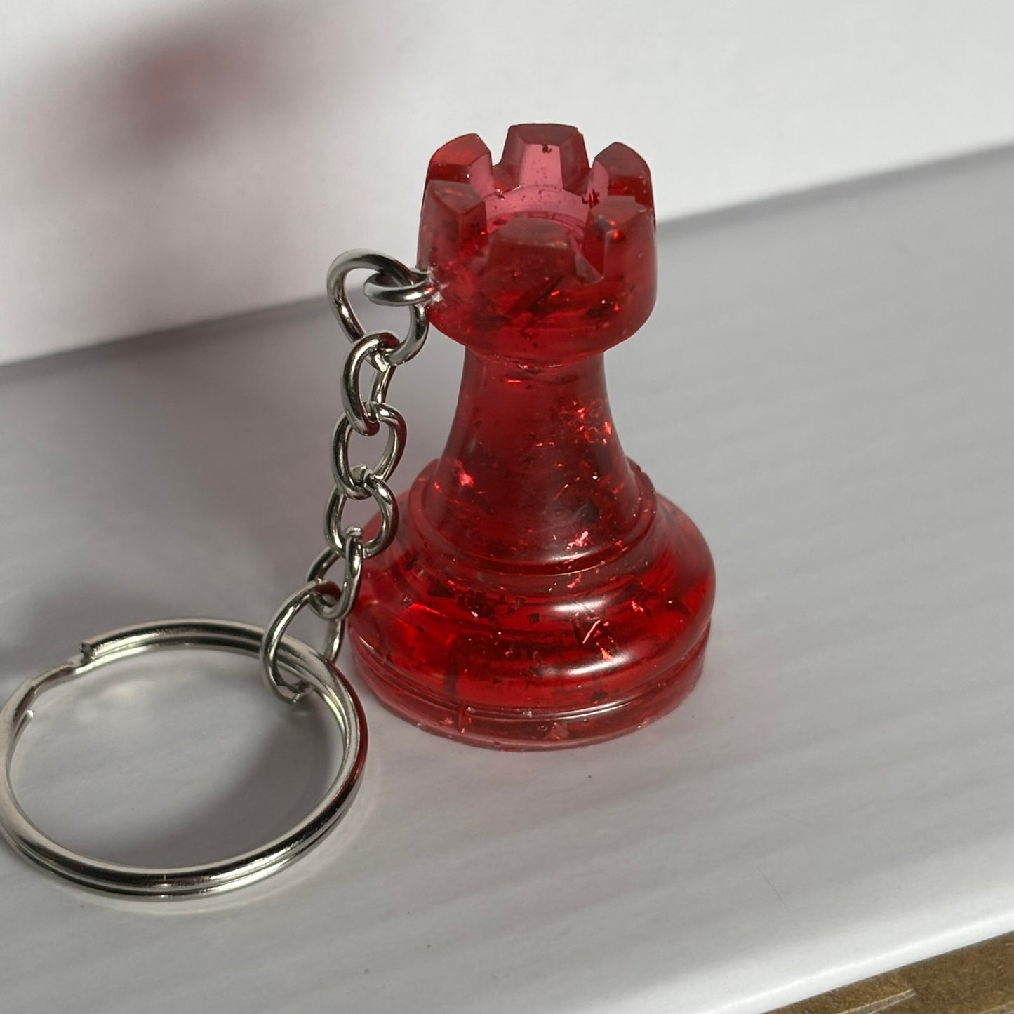 Fire Red Rook Handmade Resin Keychain - One of a Kind Design