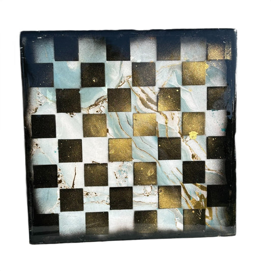 Golden Sky Blue Marble Style - Resin Coated Chess Board
