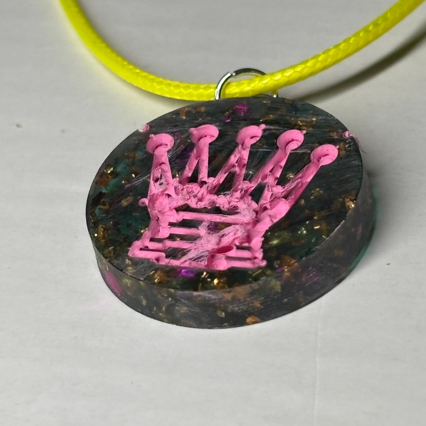 Pink Print Queen - Handmade Resin Chess Necklace