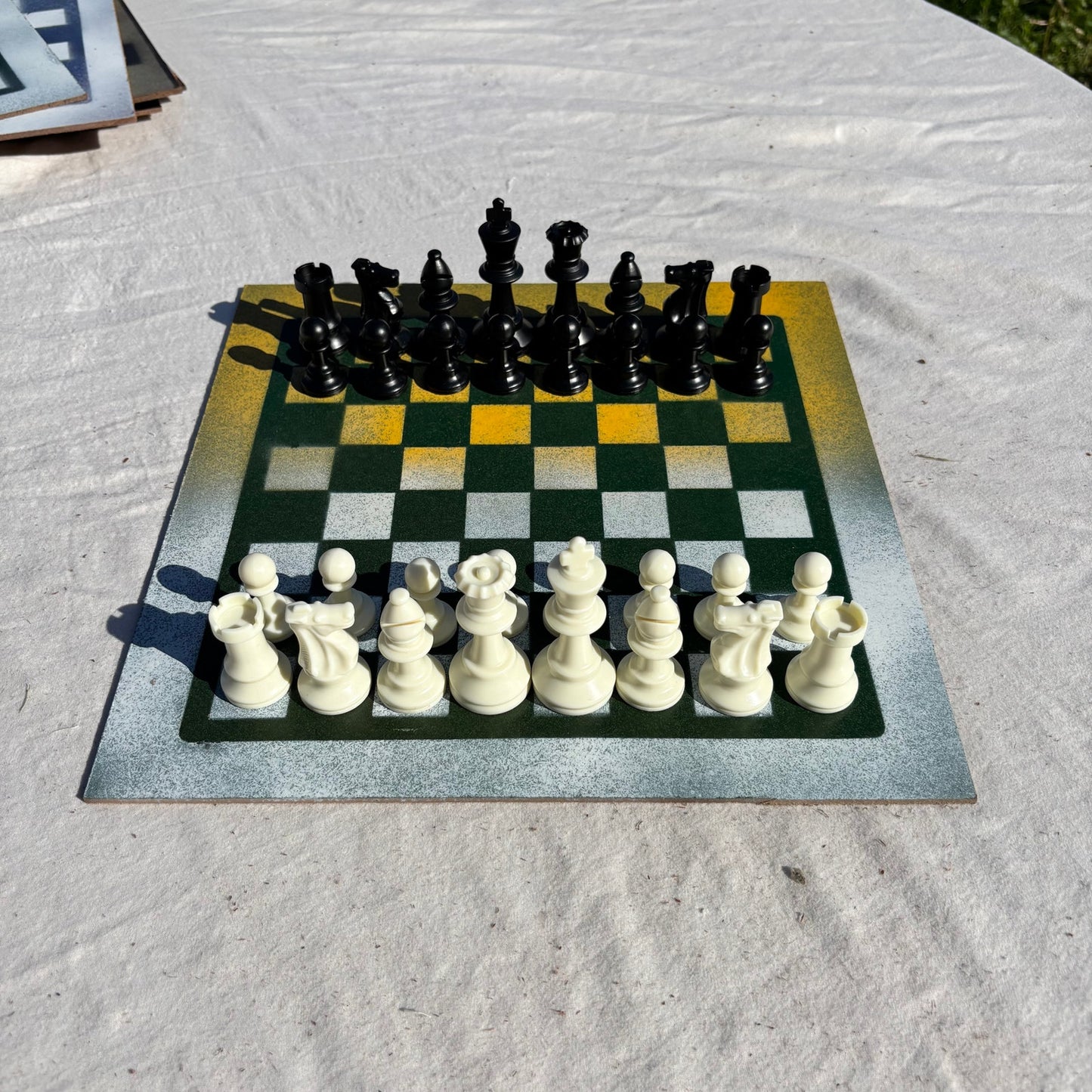 Green & Yellow - Painted Chess Set