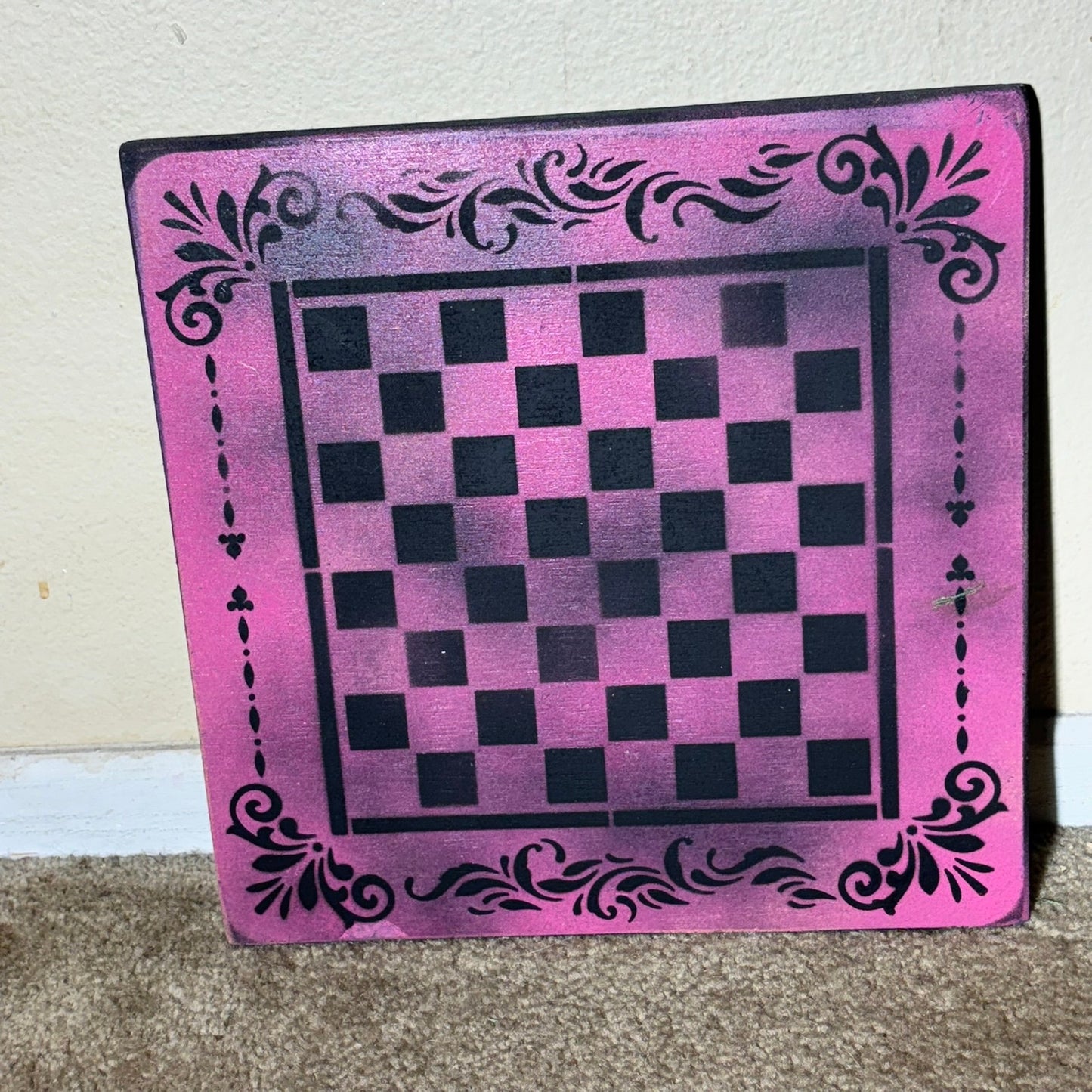 Pink Black Mist - Painted Chess Board