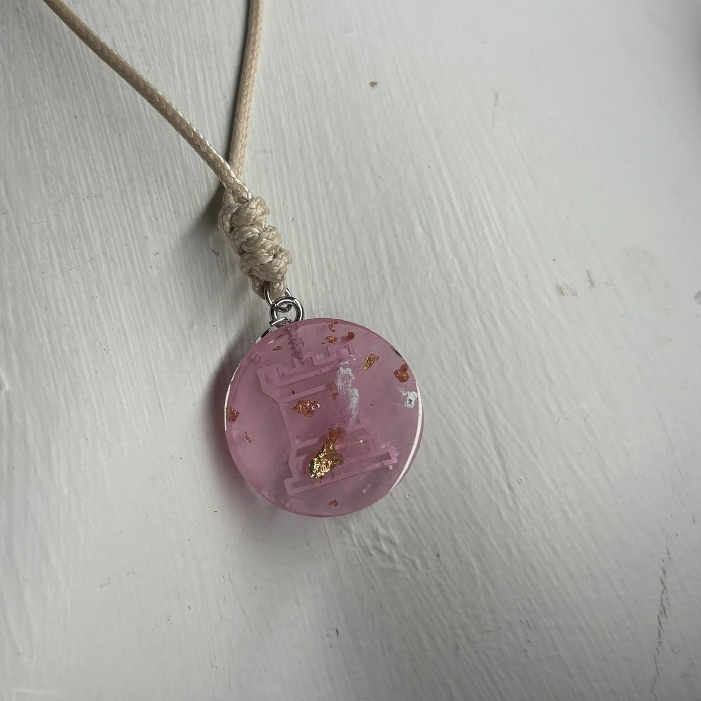 Cherry Blossom Pink Rook - Handmade Resin Chess Necklace