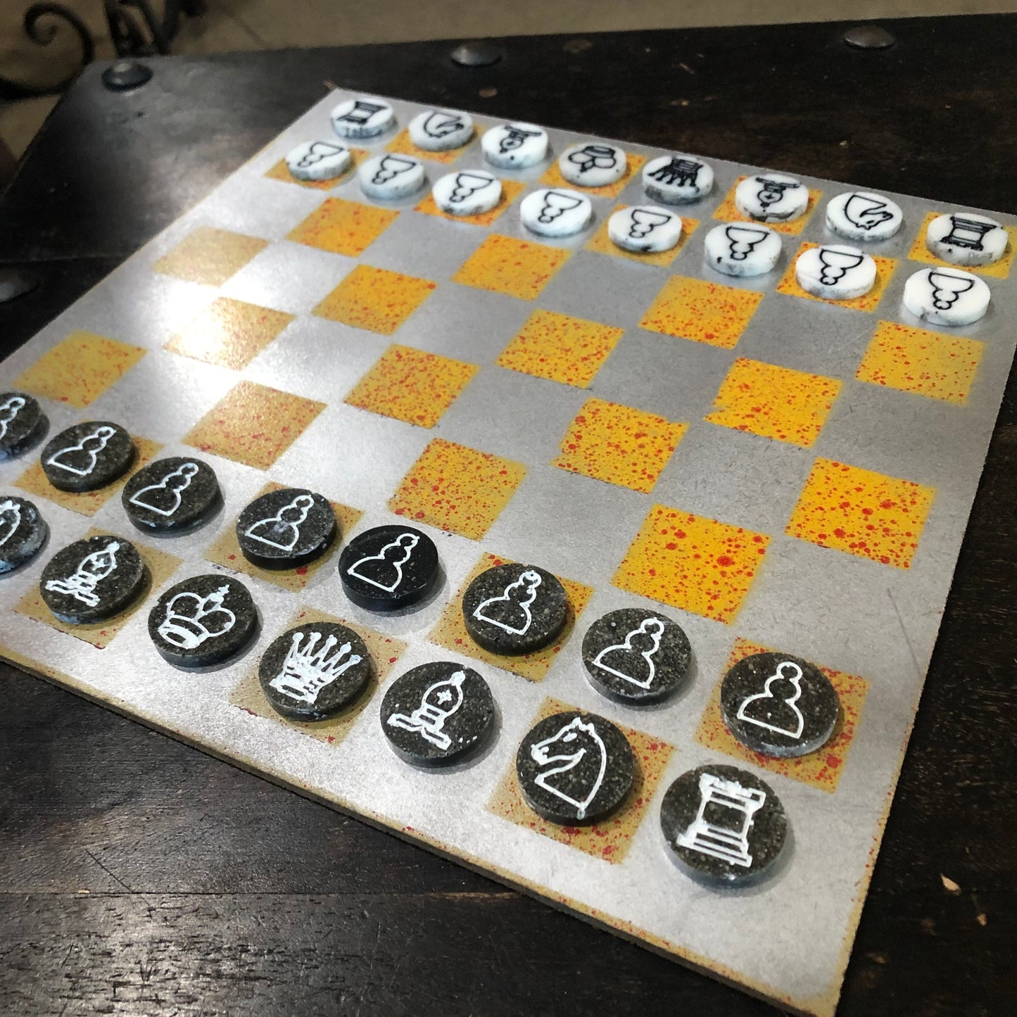 Silver Explosive Yellow - Painted Chess Set