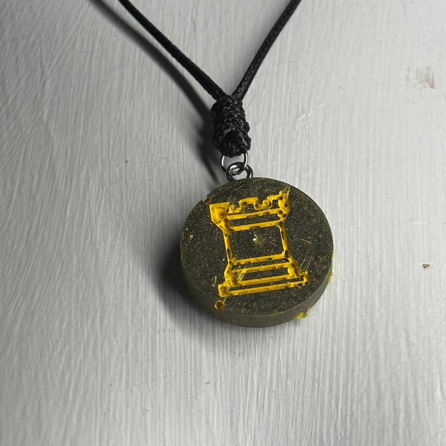Navy Green Rook - Handmade Resin Chess Necklace