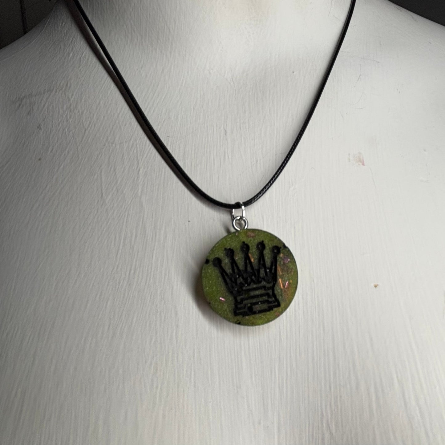 Dark Royalty Green Queen - Handmade Resin Chess Necklace