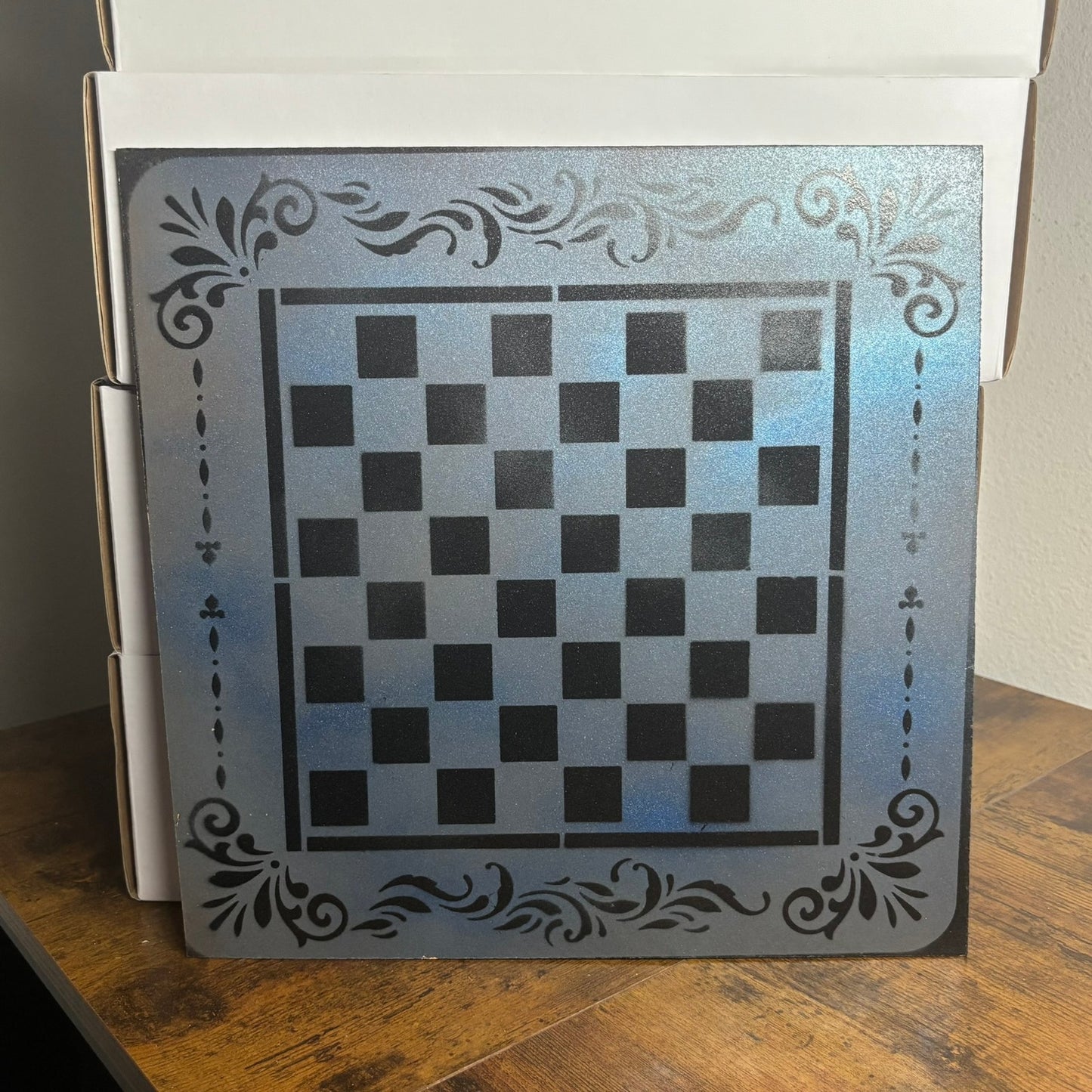 Simple Blue & Black - Painted Chess Board