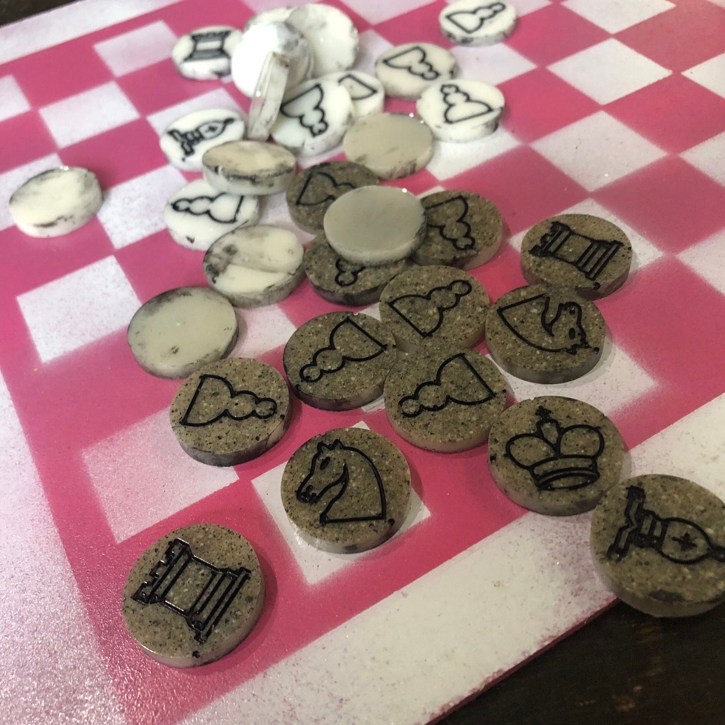 Pink & White - Painted Chess Set