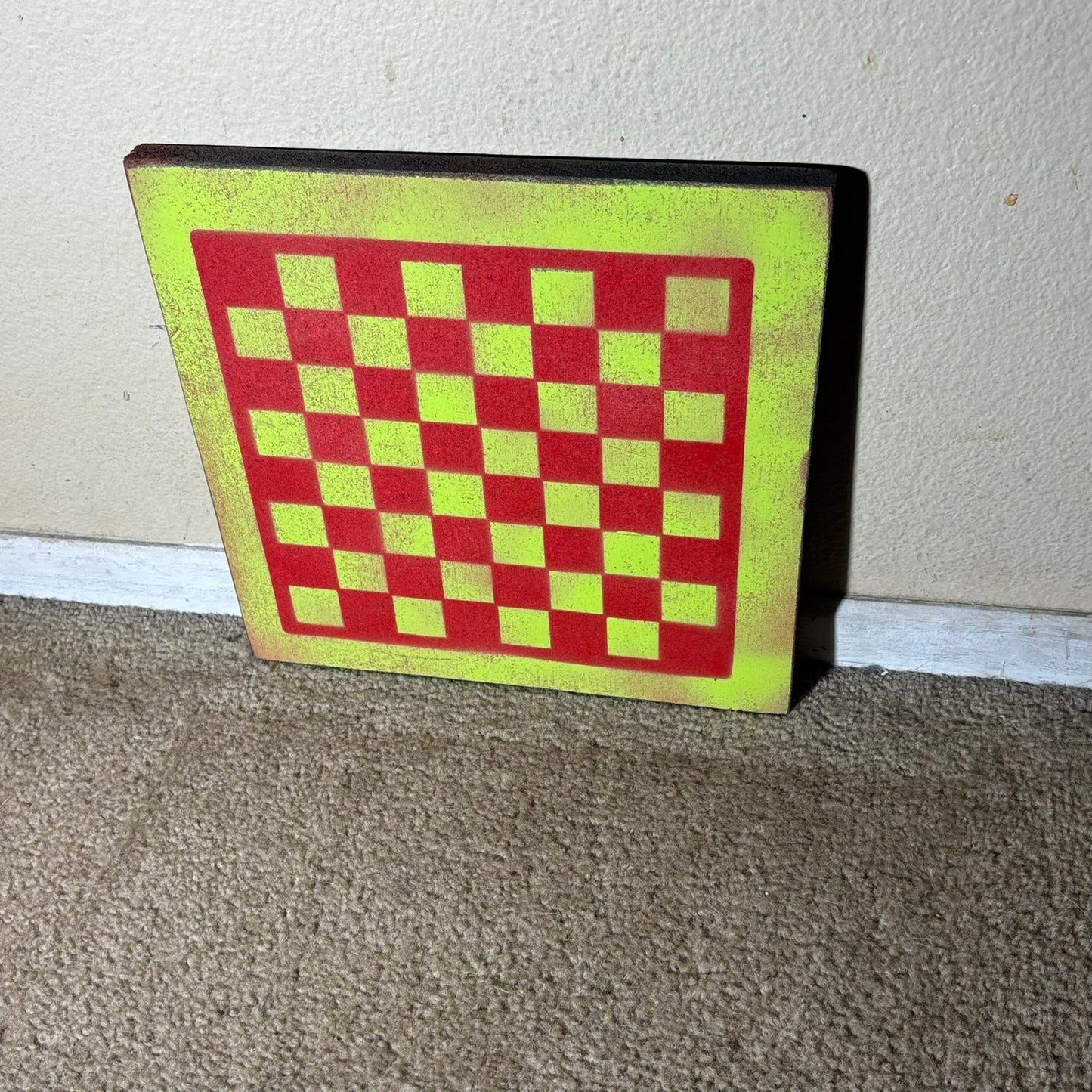 Neon Green & Red - Painted Chess Board