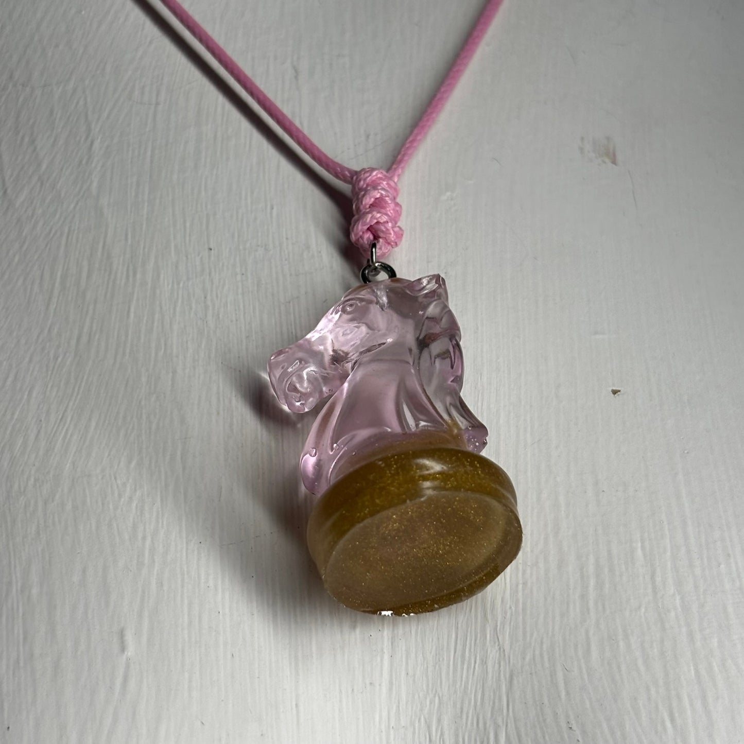 Simple Pink Knight - Handmade Resin Chess Necklace