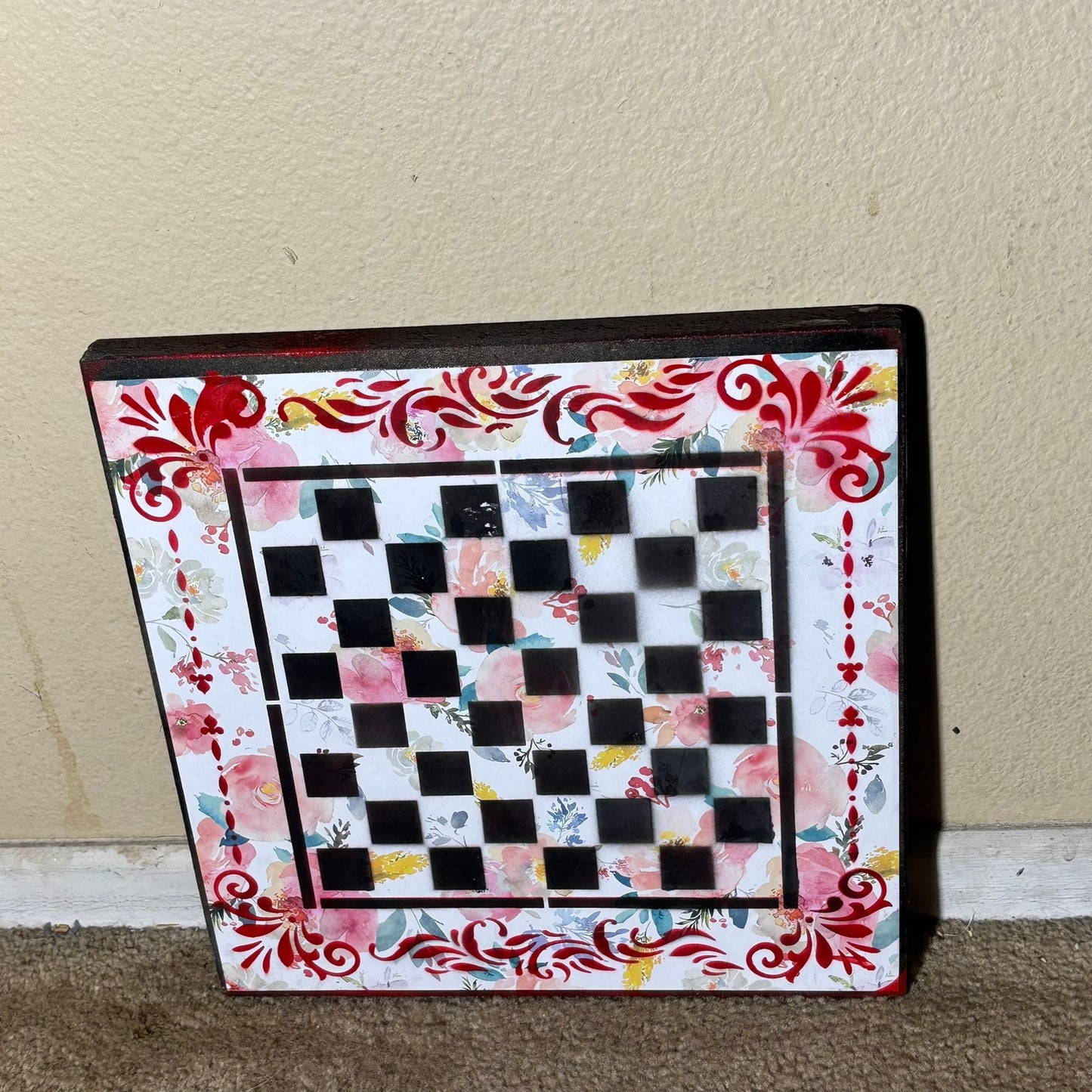Rose Red Flowers - Scrapbook Chess Board