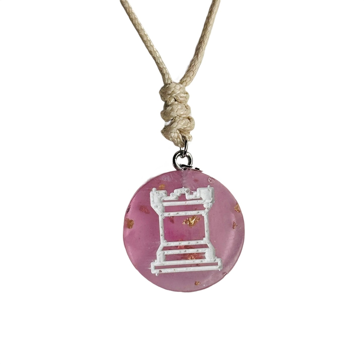 Cherry Blossom Pink Rook - Handmade Resin Chess Necklace