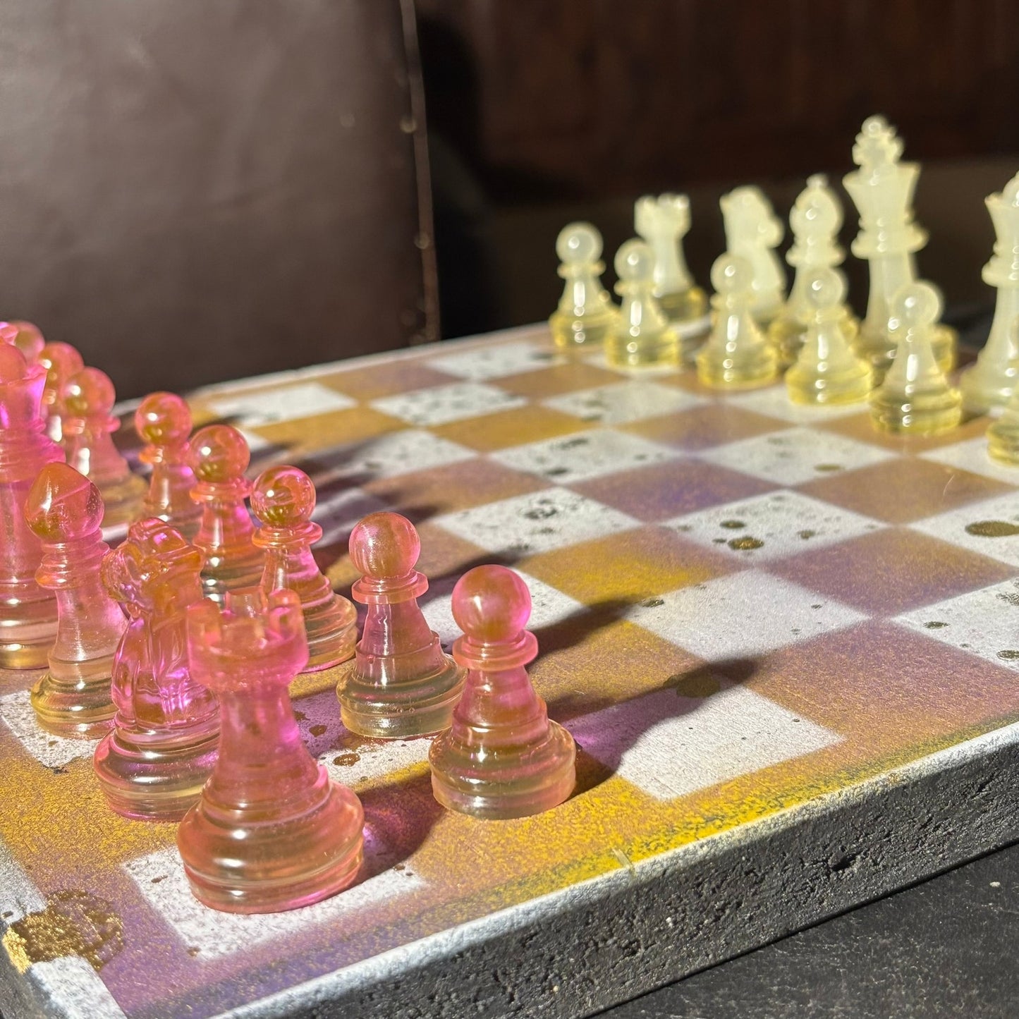 Purple & Yellow Mesh - Painted Chess Set