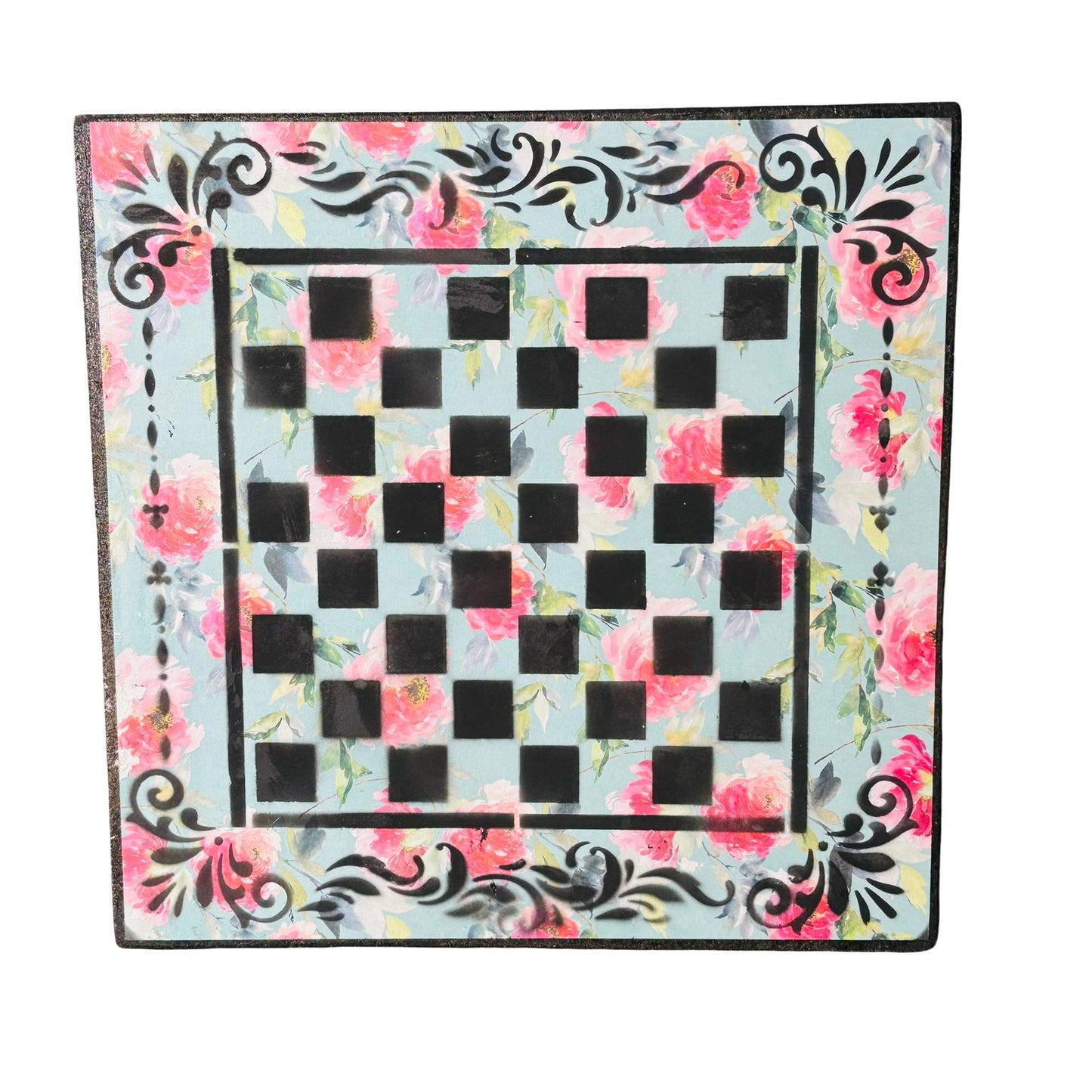 Mint Green Pink Flowers - Scrapbook Chess Board