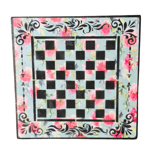 Mint Green Pink Flowers - Scrapbook Chess Board