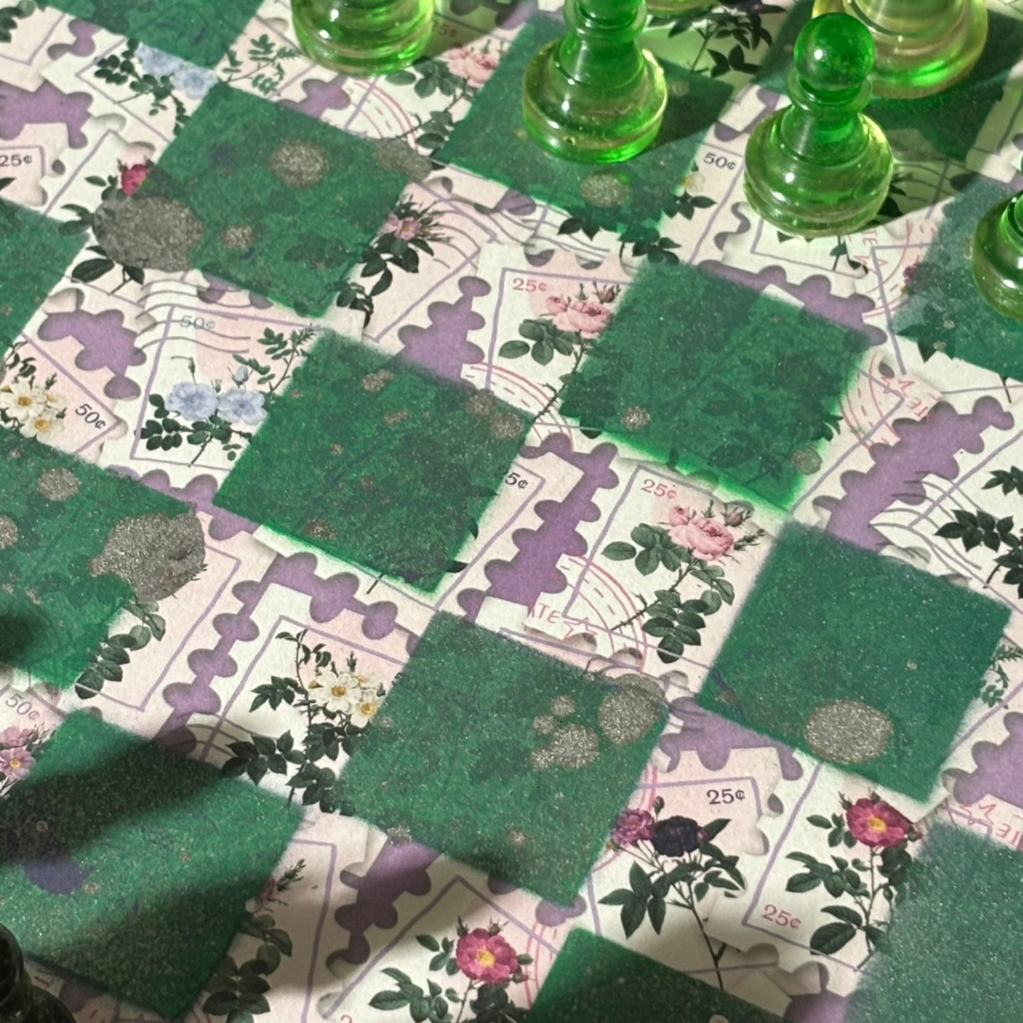 Puzzled Green - Scrapbook Chess Set
