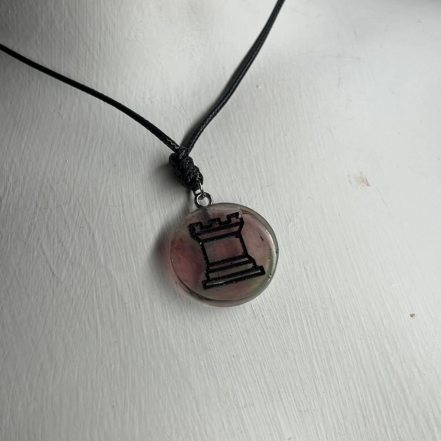 Translucent Rook - Handmade Resin Chess Necklace