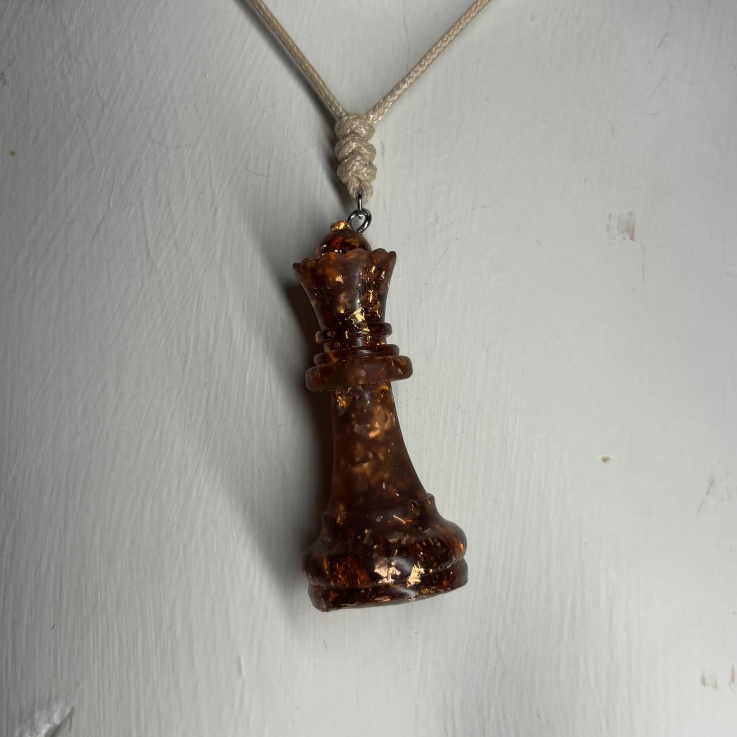 Dark Amber Queen - Handmade Resin Chess Necklace