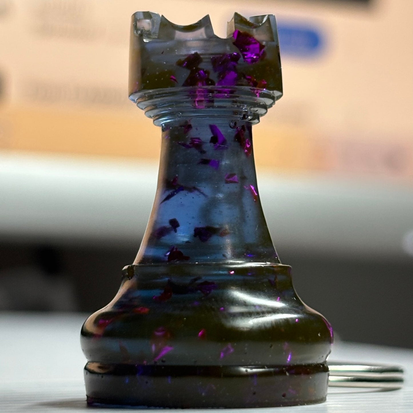 Navy Royal Blue Rook - Handmade Resin Keychain