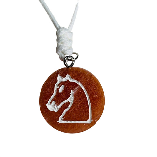Dark Orange Knight - Handmade Resin Chess Necklace