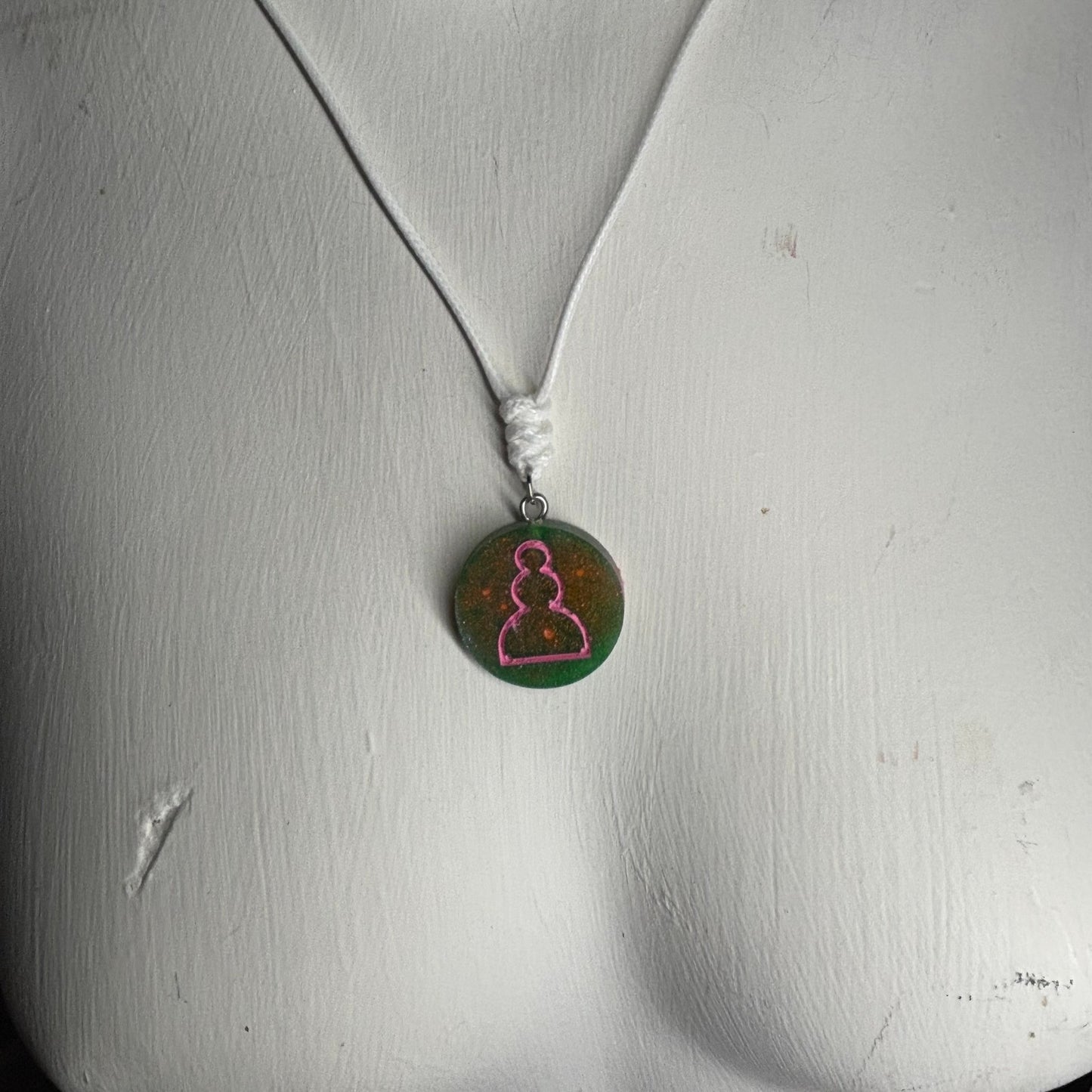 Pink Mint Green - Handmade Resin Chess Necklace - Flat Edition