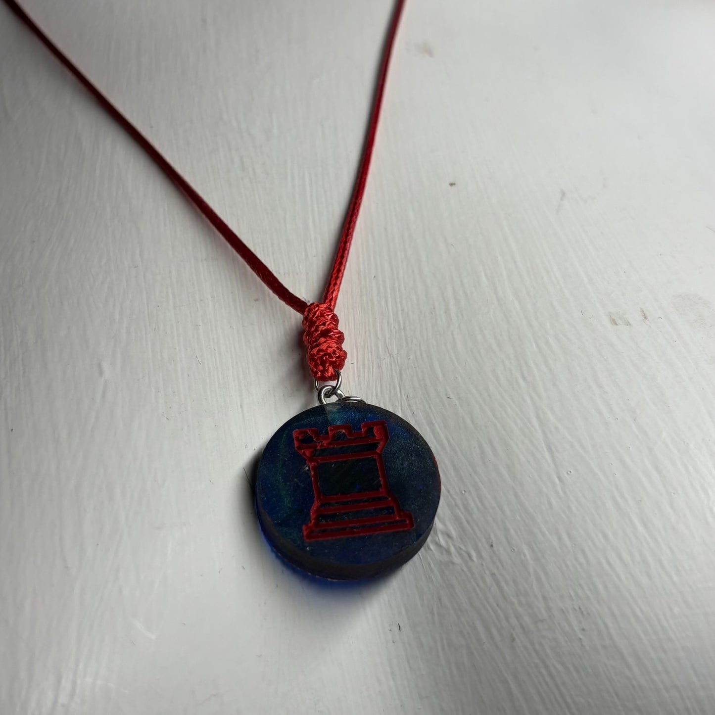 Dark Blue Rook - Handmade Resin Chess Necklace