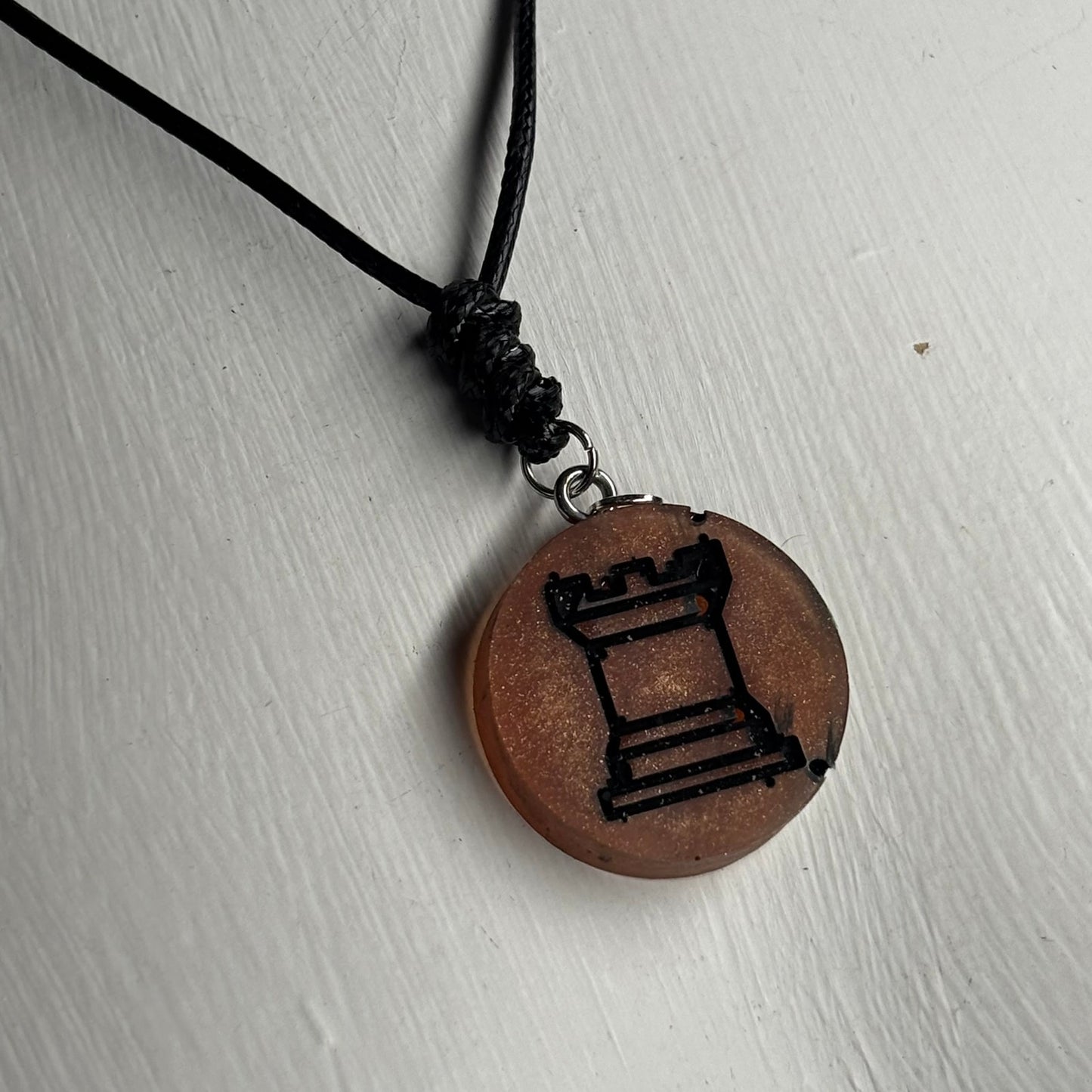 Vintage Brown Rook - Handmade Resin Chess Necklace