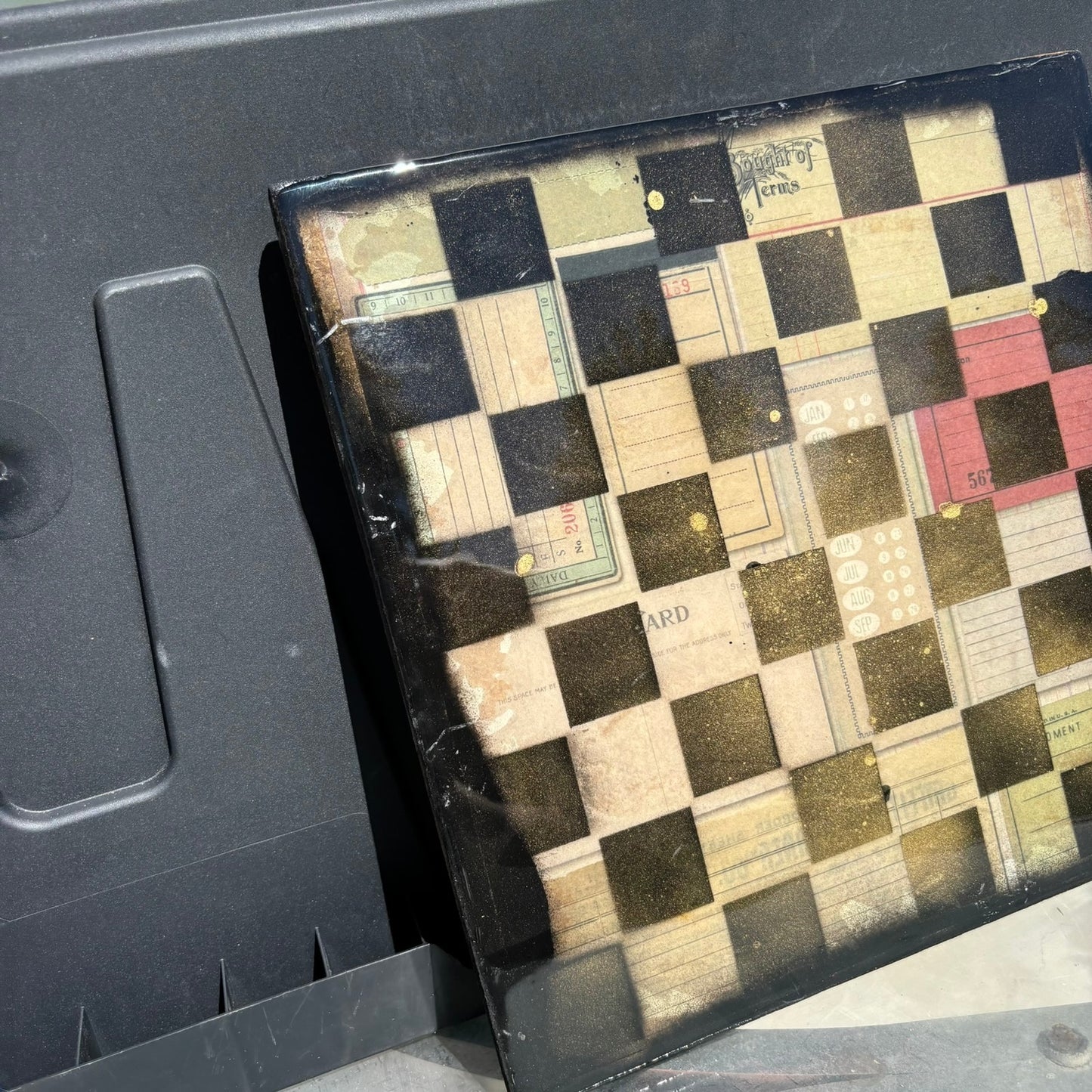 Old Scholl Collage - Resin Coated Chess Board