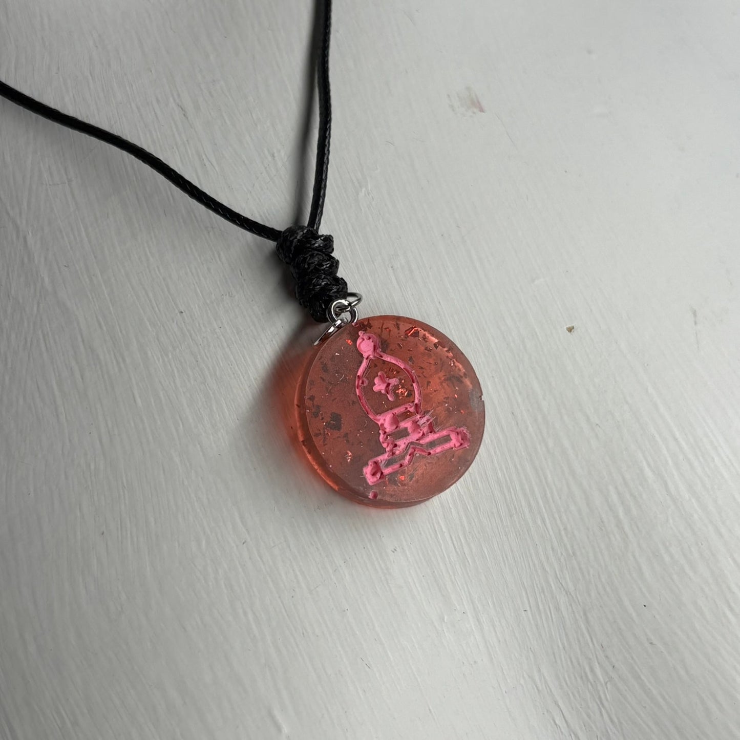 Spatted Pink Bishop - Handmade Resin Chess Necklace