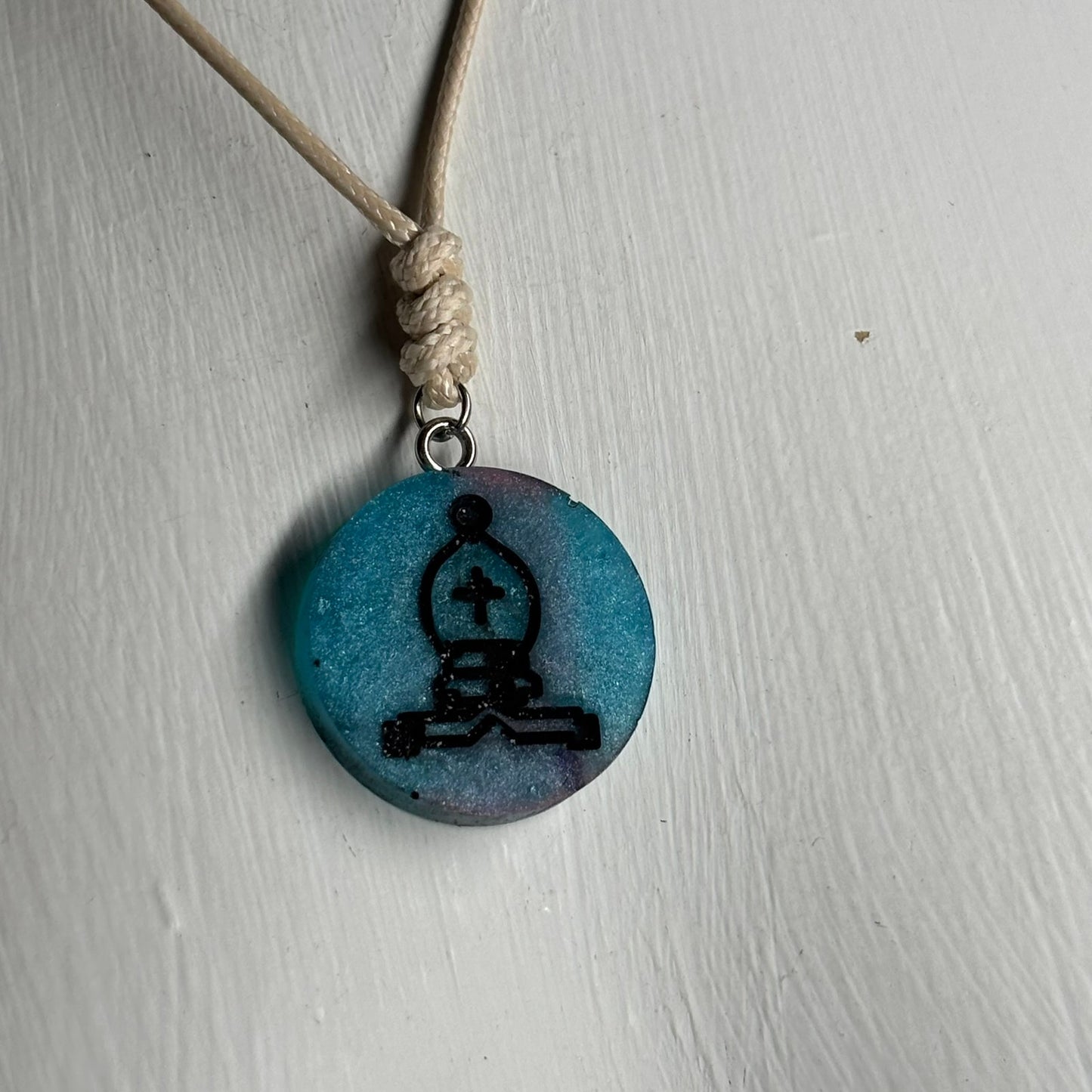 Blue Bishop - Handmade Resin Chess Necklace